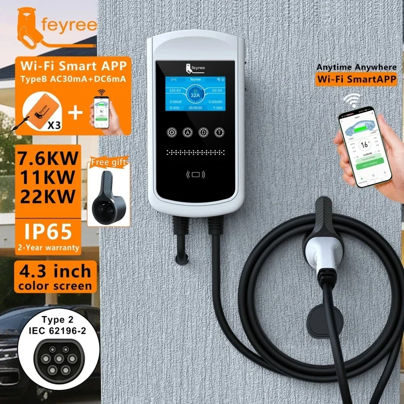 Ev Charger Type 2 22Kw 32A 3 Phase - Caricatore EV Feyree Tipo 2 32A