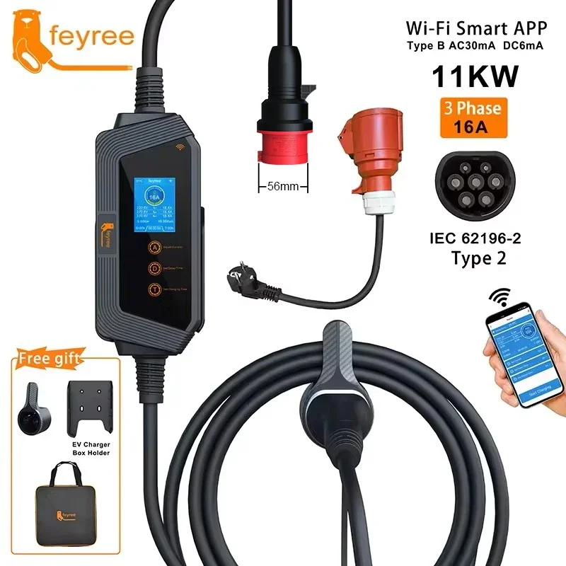 Caricatore EV Portatile Feyree - Type 2 Portable Ev Charger 11Kw Cee recensione e prezzo