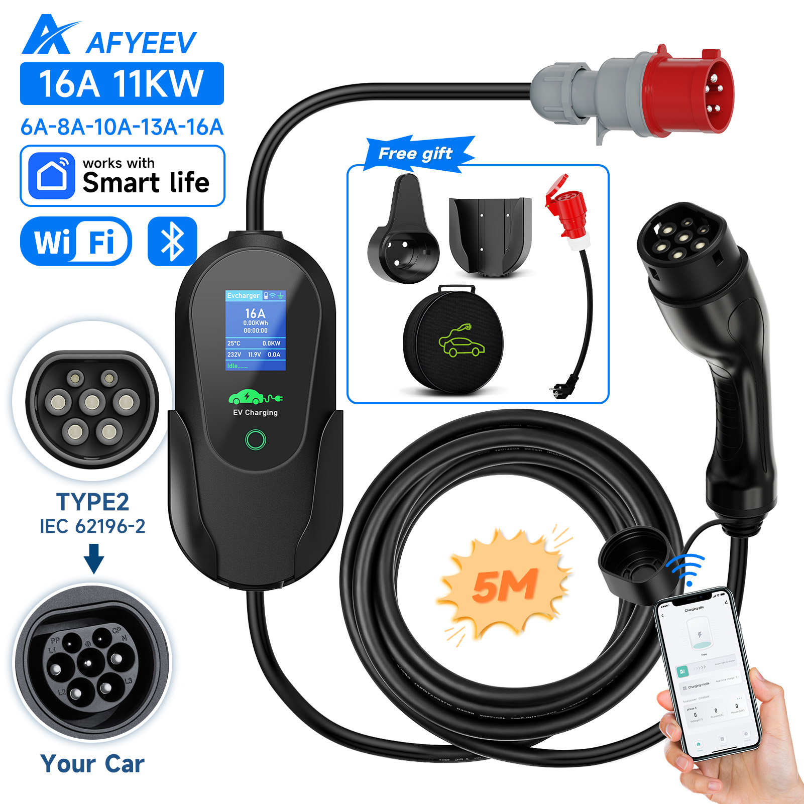 AFYEEV Type2 Caricatore EV por - Type 2 Portable Ev Charger 11Kw Cee recensione e prezzo